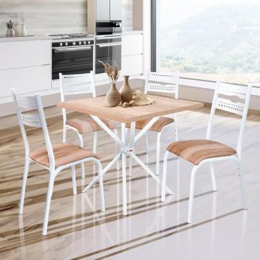 Imagem de Mesa Quadrada Com 4 Cadeiras Aço 75cm Branco Carvalho Orion