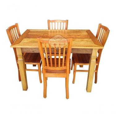 Imagem de Mesa Rústica De Jantar 120x80cm Com 4 Cadeiras Bh Em Madeira De Demolição Sudeste Rústico