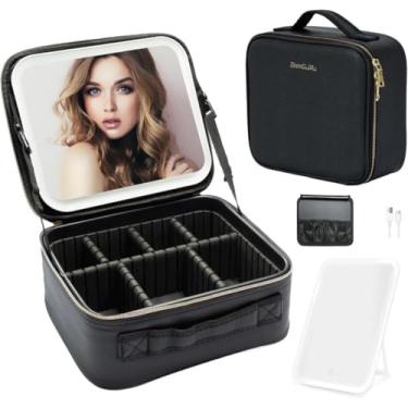 Imagem de Kit Organizador De Malas Para Viagem Com Maquiagem Completa Profissional Espelho Luz LED Paleta Necessaire Feminina(Preto)