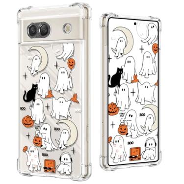 Imagem de COBATREE Capa de celular para Google Pixel 8a, transparente com padrão de Halloween bumper à prova de choque capa macia para Google Pixel 8a 6,1 polegadas fantasma Halloween