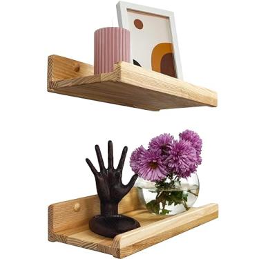 Imagem de Wood Wedge Floating Shelves for Wall, Rustic Wall Storage Shelves with Lip, Kids Bookshelf, Photo & Picture Ledge Shelves for Bedroom, Living Room, Bathroom, Kitchen, Office (Natural, 12in Set 2)