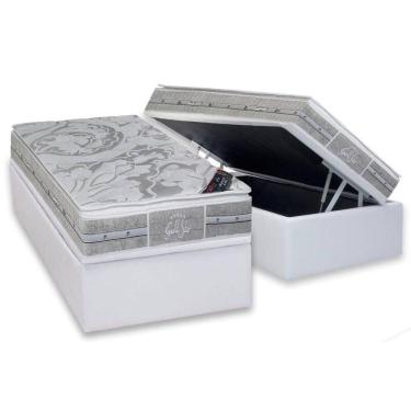 Imagem de Cama Box Baú Solteiro: Colchão Molas  Ensacadas Castor Super Luxo Látex SLX + Base CRC Suede Gray (88x188)