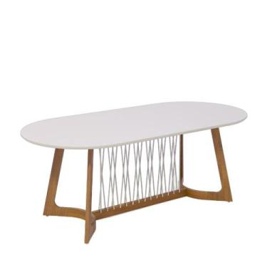 Imagem de Mesa de Jantar Oval com Tampo de Vidro Tulipa Natuame Cinamomo e Off W