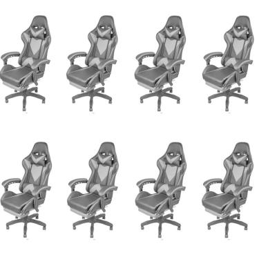 Imagem de Kit 8 Cadeiras Gamer com Rodízios Pu Hawker 3315 Preto/Cinza