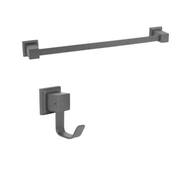 Imagem de Kit com Porta Toalha de Banho 62cm e 01 Cabide Black Ducon Metais Black