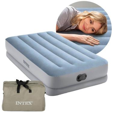 Imagem de Colchão Inflável Solteiro Dura Beam Prestige Azul Standard 136kg Bomba USB Intex
