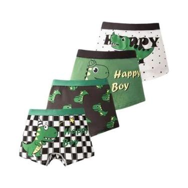 Imagem de Cueca Boxer Infantil De Algodão Respirável, 4 Peças, Dinossauros, Heli