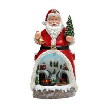 Imagem de Baoblaze Estatueta de Natal Artesanal com Decoração de Luz, Arte, Estátua de Resina, Ornamento Musical de Mesa para Restaurante, Reunião, Escritório, Papai Noel