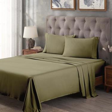 Imagem de Superior Jogo de lençol de cama de algodão egípcio 300 fios, 1 lençol elástico com bolso profundo, 1 lençol de cima, 2 fronhas, lençóis macios diários, luxuosos, itens essenciais para casa, casal