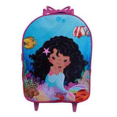 Imagem de Mochila Escolar Carrinho Pequena Sereia Menina Marinho - DB