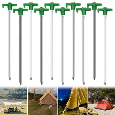Imagem de 20 peças de pinos de barraca, BetterJonny 18 cm não enferruja família pop up doméstico, pinos de metal galvanizado resistente grampos de jardim pinos de chão ganchos de cerca de acampamento