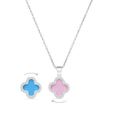 Imagem de SHINYY Colar feminino de trevo de cristal de 2 lados | Pingente da sorte de quatro folhas banhado a ouro 18K | Joias de zircônia cúbica de 4 folhas para ela, Dainty, Banhado a ouro 18K, Zircônia