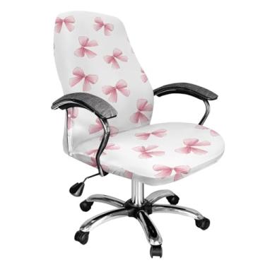 Imagem de Talayituse Capa de cadeira de escritório com estampa de laço rosa, lavável e elástica, 1 capa de cadeira de computador com encosto alto, capa de assento para cadeira de escritório, pequena