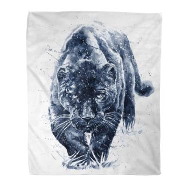 Imagem de Cobertor de decoração de casa, aquarela pantera negra animal quente macio aconchegante flanela cobertores para cama, sofá, cadeira e todas as estações, adequado para todas as estações, 203 x 152 cm