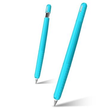 Imagem de IRAINSUN (Pacote com 2) Capa protetora para Apple Pencil (2ª Geração/Pro/USB-C) - Aderência aprimorada, design antiderrapante com clipe resistente, leve e resistente a arranhões (azul)