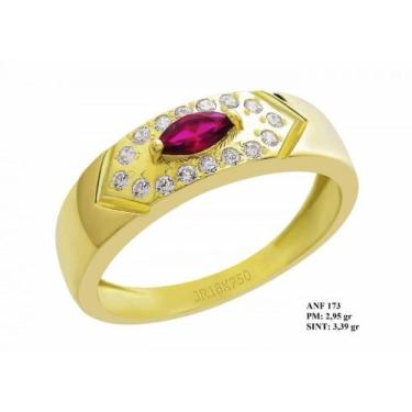 Imagem de Anel de Formatura Bis em Ouro 18k Rubi e Brilhantes em Zircônia - Joia