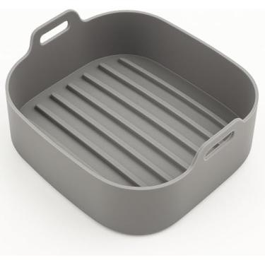 Imagem de Forma de Silicone Quadrada Premium para Air Fryer 3 a 5 Litros – Antiaderente, Reutilizável e Resistente ao Calor (Cinza)