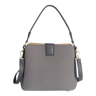 Imagem de Bolsa Feminina Pequena 3 Divisórias Espaçosa Couro PU Leve Alça de Mão Tiracolo Versátil Trabalho Passeio (Cinza)