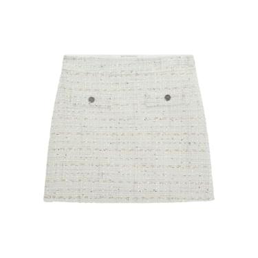 Imagem de GUESS Saia midi de tweed para meninas, Nude Sand Tweed, 8 Anos