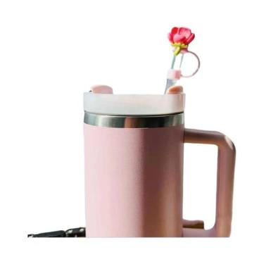 Imagem de Capa De Silicone Rosa Para Canudo De Copo Stanley 30 40oz Com Canudos 