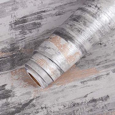 Imagem de LaCheery Papel de parede espesso de concreto para destacar e colar papel de contato cinza prata vinil autoadesivo interior filme decorativo rolo de papel de parede para móveis, porta de mesa, aparência abstrata de metal, 40 x 203 cm