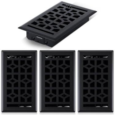 Imagem de Zonon 4 peças de capa de ventilação de chão 10 x 20 cm preta para registro de piso para uso pesado, capa de ventilação decorativa de metal com ajuste de amortecedor de ar acabamento à prova de