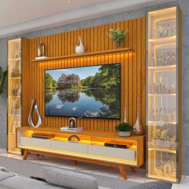 Imagem de Rack com Painel para Tv até 85" 3g2p Led/pés Mad/esp 304,8cm 100% Mdf Nobre Clean/requinte/luminare Naturale/Off White