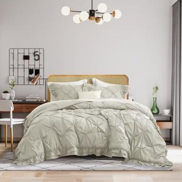 Imagem de AMZTOP Conjunto de edredom King Size para todas as estações, uso em todas as estações, 1 edredom e 2 fronhas, 1 edredom e 2 fronhas, conjunto de cama king size plissado rústico para casa, sólido