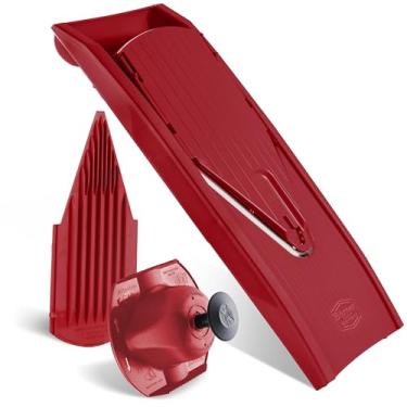 Imagem de Börner Reston Lloyd Mandoline Slicer V1 (conjunto básico) • Cortador em V com 3 configurações de espessura e suporte de alimentos • Fatiador de cozinha ajustável para legumes e frutas • Cor: vermelho