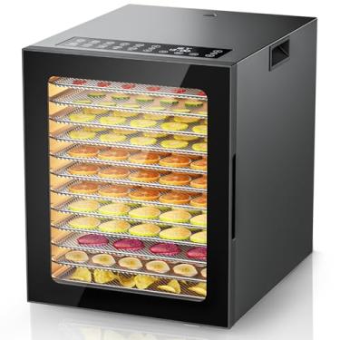 Imagem de Desidratador de alimentos para carne seca, 12 bandejas de aço inoxidável, máquina desidratadora elétrica de 850 W com 10 predefinições, temporizador ajustável, controle de temperatura, secador digital