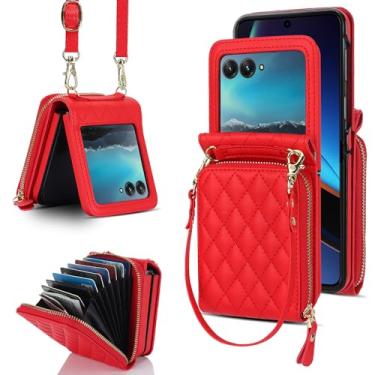 Imagem de Asuwish Capa de telefone para Motorola Razr Plus 2023/Moto Razr 40 Ultra carteira transversal alça de cordão e suporte de dobradiça proteção resistente fosco para cartão Razr+ + 5G XT2321-3 mulheres