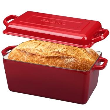 Imagem de EDGING CASTING Forno holandês de ferro fundido esmaltado, forno de pão oblongo para assar pão de fermento, assadeira, alças duplas, seguro para forno, 4 litros, vermelho