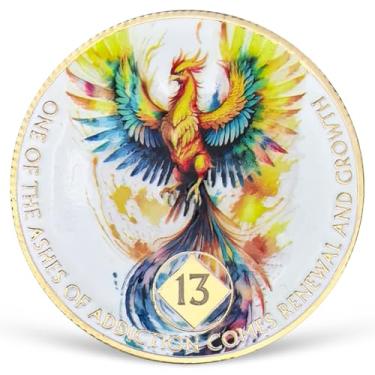 Imagem de Medalhão colorido de 13 anos NA Medalhão NA AA Moeda de Sobriedade com Serenity Prayer NA Recovery Chip Celebrando Vida Limpa e Sóbria 1-20 Anos Narcóticos Presentes Anônimos para Homens e Mulheres