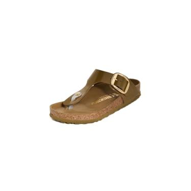 Imagem de Birkenstock Sandálias femininas Gizeh com fivela grande, verde lama de alto brilho, 7 M EUA