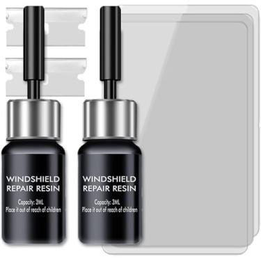 Imagem de Zupooko Kit de reparo de para-brisa com 2 unidades, reparo rápido para lascas, rachaduras, danos por olho de boi e estrela, kit de reparo de vidro nano, solução fácil de reparo de para-brisa de carro