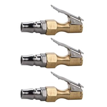 Imagem de 3 peças de mandril de ar de pneu bocal inflador clipe de trava 1/10.2 cm NPT conexão rápida para válvulas Schrader, ferramenta de encaixe de enchimento de carro