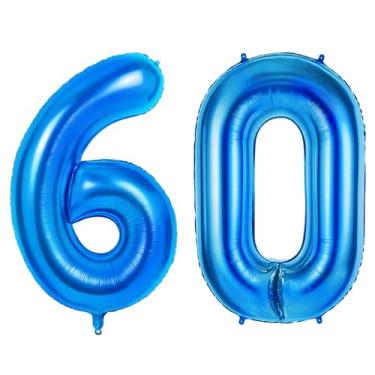 Imagem de Número 60 balões para decorações de festa de aniversário de 60 anos, 0-100 balões grandes nº 60 para mulheres, homens e mãe pai, balão de hélio azul escuro de 101 cm para decorações de aniversário de