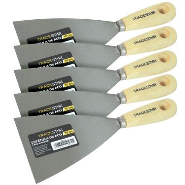 Imagem de Kit 5 Espátula 10cm Aço Gesso Massa Corrida Multiuso  Drywal