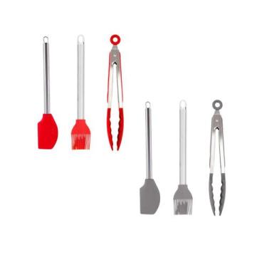 Imagem de Kit 3 utensilios silicole e nylon com cabo de aco inox, 25,5 cm x 3,7 