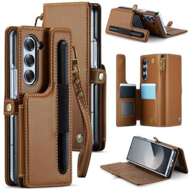 Imagem de aowner Capa carteira para Samsung Galaxy Z Fold 6 com suporte para cartão com bloqueio de RFID e compartimento para S Pen, função de suporte, capa de celular de couro PU de luxo com alça de encaixe