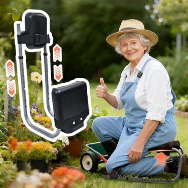 Imagem de Assento de joelho ajustável para jardinagem – Banco ergonômico montado nas pernas com joelheiras, suporte para articulações, almofada impermeável, leve e portátil, ideal para adultos e tarefas de
