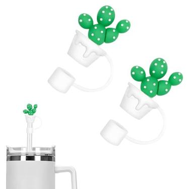 Imagem de WELTAZ Pacote com 2 tampas de palha de cacus compatíveis com Stanley copo de silicone de grau alimentício para canudo de 10 mm