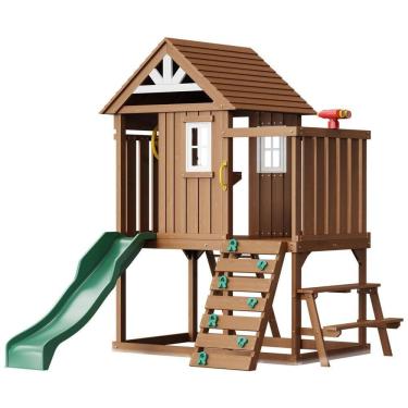 Imagem de Playground VEVOR Casa de Brinquedo de Madeira Outdoor, Playhouse Moderno em Cedro para Crianças de 3-10 Anos, com Escorregador, Escada.