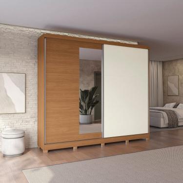 Imagem de Guarda-roupa 2 Portas de Correr e 4 Gavetas com Espelhos e Pés Dormitorio Bigger Lo Canela/Off Withe