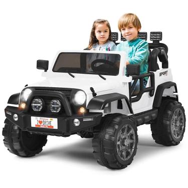 Imagem de Carro Elétrico Infantil Off Road a Bateria 12V com Luz LED, Músicas, Suspensão de Mola, 3 Velocidades, HONEY JOY, Branco