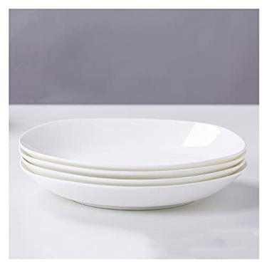 Imagem de Prato de serviço de cerâmica conjunto de 4 pratos para salada, macarrão, pratos de sobremesa e aperitivo, forno de microondas, lavável na lava-louças (14 cm, 17 cm) pratos (tamanho: 17 cm)