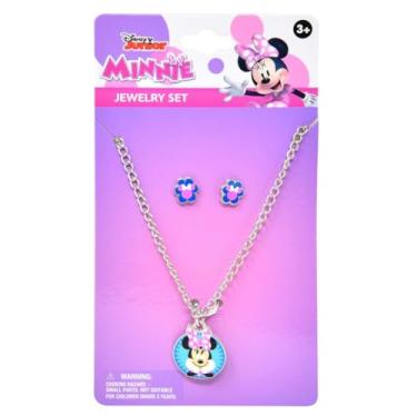 Imagem de HER Conjunto de joias Minnie Mouse para crianças, colar com pingente de personagem com brincos de flores, idades a partir de 3 anos