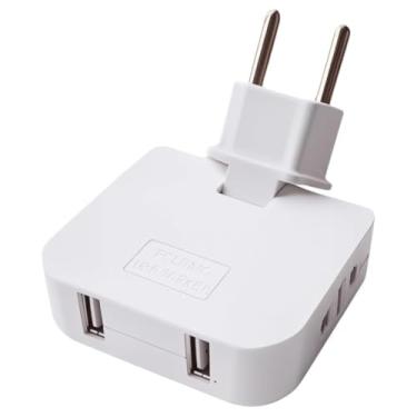 Imagem de Adaptador Tomada Benjamin Articulado Bivolt Flexível com 2 Entradas Usb Portátil Conecta 4 Dispositivos Mundo F&s