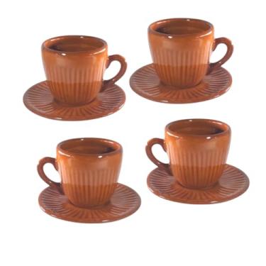 Imagem de Conjunto de Xícaras Chá Cerâmica Arte TempoTerracota 8 Peças