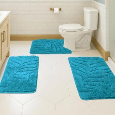 Imagem de CNNJ Conjunto de tapetes de banho 3 peças tapete de banheiro macio absorvente felpudo macio piso antiderrapante chuveiro banheira lavável na máquina (azul-petróleo, 51 x 81 cm/50,8 x 50,8 cm/43,2 x 61